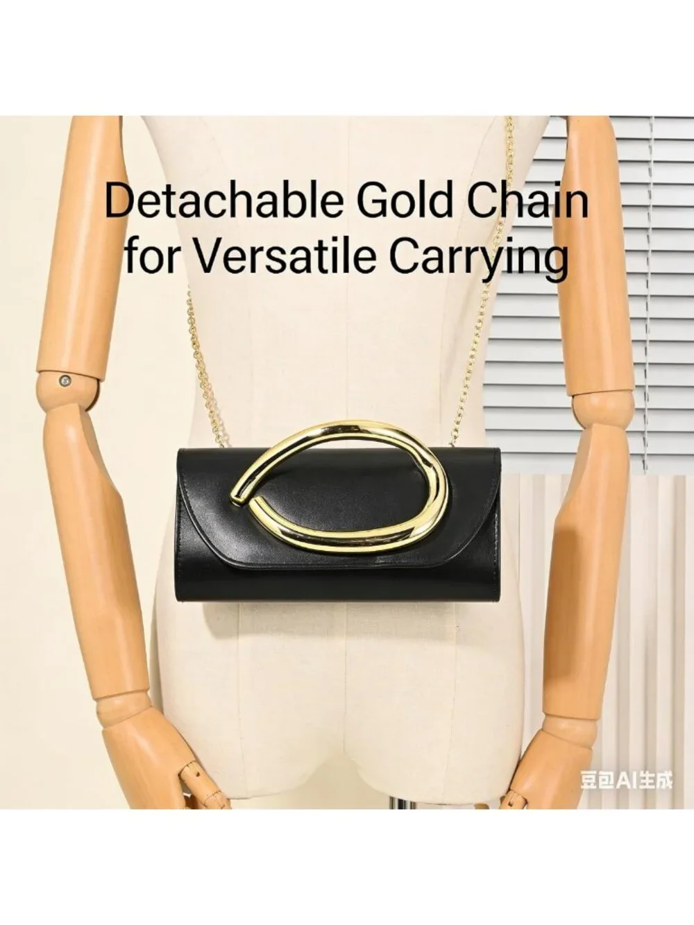 Chic PU Leather Evening Clutch Purse with Detachable Chain & Metal Handle